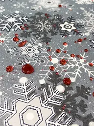 Водовідштовхувальна Скатертина новорічна з принтом Танок сніжинок 110х110 см (+ 4 серветки 30х40) Сірий - мініатюра 6