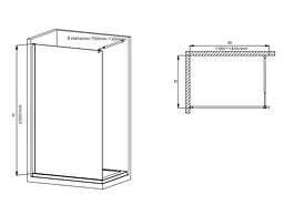 Душова перегородка Mixxus Premium Flat SP02-140x200-TR Black Walk-In прозоре скло 8 мм MI6858, прозоре, чорний матовий - мініатюра 2