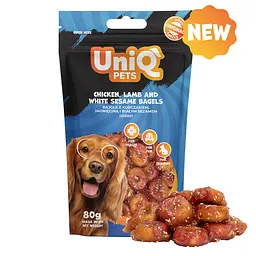 Ласощі для собак UniQ PETS Бублики з курки та ягняти з білим кунжутом, 80 г