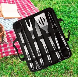 Набір для гриля та барбекю: 6 аксесуарів - Для любителів BBQ - з нержавіючої сталі з ножем 4 шампурами 2304 - мініатюра 7