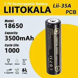 Акумулятор із захистом LiitoKala Lii-35A-PCB 18650 3500mAh Li-ion 3.7V Чорний (2899693956) - мініатюра 4