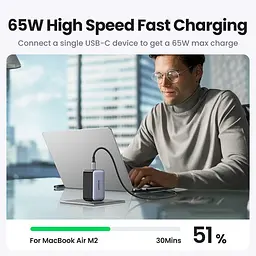Зарядний пристрій блок живлення 3 порти Ugreen Nexode 65 W GaN II 2*Type-C + 1*USB (2C1A) 8823366 - мініатюра 8