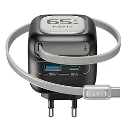 Зарядний пристрій Havit UC253 GaN 65W USB-A+USB-C + кабель USB-C (HV-UC253-BK) - мініатюра 4