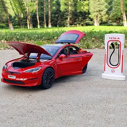 Колекційна металева модель електромобіля Автопром Tesla Model S із зарядною станцією, інерцією, світлом та звуком 1:24 - мініатюра 9