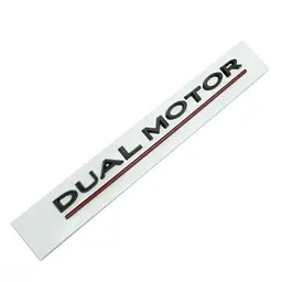 Емблема напис DUAL MOTOR для Tesla Чорна матова Чорно-Червона лінія Пластик на скотчі (Завод)