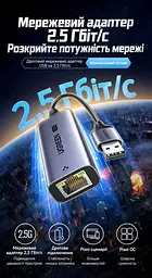Мережевий адаптер Ethernet UGREEN CM648 зовнішня мережева карта штекер USB-A 3.0 на порт RJ45 до 2,5 Гбіт/с автоузгодження швидкості з підтримкою мереж 10/100/1000 Мбіт/с для Windows і macOS та Linux Wake-on-LAN за ввімкнення функції в BIOS LED-індикація підключення й активності живлення від USB без окремого блока живлення Auto MDI-X захист від короткого замикання та імпульсних перенапруг алюмінієвий корпус для відведення тепла контролер RTL8156BG космічний сірий (25051) - мініатюра 12
