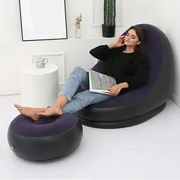 Надувне крісло з чорним пуфиком для ніг до 150 кг A-Sofa