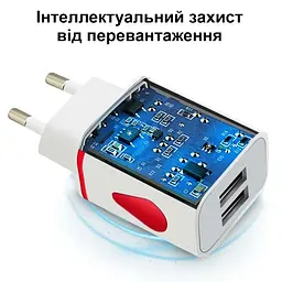 USB зарядка 5 вольт 1.1 ампера 6 Ватт на 2 USB порти із захистом від перевантаження та підсвіткою F5 (100932) - мініатюра 4