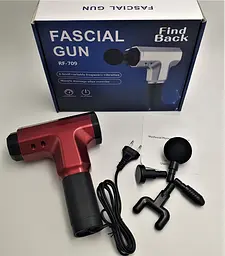 М'язовий масажер для тіла ручний 220V портативний 4 насадки Fascial Gun RF-709 червоний