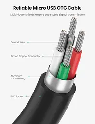 Кабель-адаптер UGREEN US133 Micro USB OTG круглий 12СМ Black (10396) - мініатюра 3
