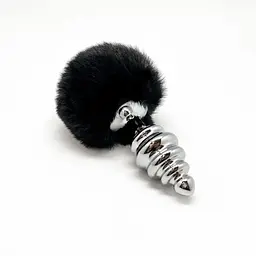 Анальна пробка з хвостом Alive Fluffly Twist Plug L, 9х4 см, чорна - мініатюра 2