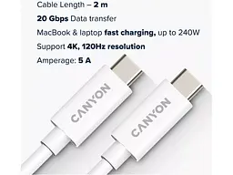 Кабель USB Type-C Canyon Type-C to Type-C 2m White (CNS-USBC42W) - мініатюра 3