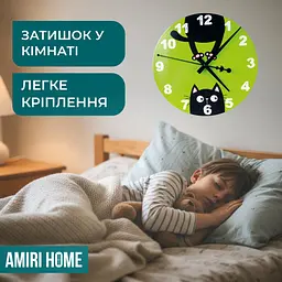 Настенные часы AMIRI HOME Черный кот 28 см. бесшумный без стекла VG1006 - миниатюра 4