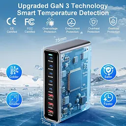 Мережева зарядна станція ILEPO 500W на 2 USB+6 Type-C мультизарядний пристрій потужний блок живлення Black (19339) - мініатюра 8