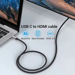 Кабель USB 3.1 Type-C M - HDMI M, 2.0m v.2.0 4K 60Hz Aluminum Alloy Type чорний Vention - мініатюра 5
