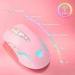 Комп'ютерна мишка Onikuma CW15 RGB підсвітка 3600 DPI для ПК і ноутбука Рожевий - мініатюра 3