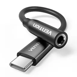 Аудіоадаптер Vention зі штекера USB-C на гніздо 3,5 мм з ЦАП DAC 48 кГц 16 біт з підтримкою дзвінків через гарнітуру сумісність з OMTP та CTIA керування гучністю за підтримки телефона й навушників довжина 0,1 м чорний (BIIBA)