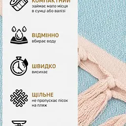 Рушник-пештемаль LoveYouHome бавовняний для дому та відпочинку 100х180 см бірюзовий (ly60184) - мініатюра 7