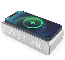 Настільний LED годинник UFT Beluck clock 2 з будильником, термометром та бездротовою зарядкою - мініатюра 2