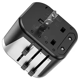 Мережевий зарядний пристрій Hoco AC5 2 USB (EU, US, UK, AUS) сріблясто-чорний - мініатюра 3