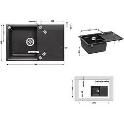 Кухонна мийка Lidz 790x495/230 GRF-13 графіт (LIDZGRF13790495230) - мініатюра 7