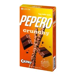 Печиво-соломка Pepero Crunky Lotte з шоколадним покриттям та хрусткими зерновими кульками 39 г