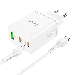 Мережевий зарядний пристрій Hoco N33 USB/2 Type-C PD 35W білий + кабель Type-C to Type-C - мініатюра 3