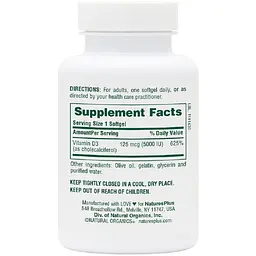 Вітамін D3 Nature's Plus 125 мкг 60 капсул (NTP1047) - мініатюра 2