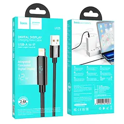 Кабель Hoco U125 Benefit charging data cable з display iP Black - мініатюра 2
