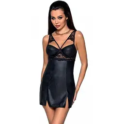 Бебі-дол з еко-шкіри та мережива Loona Chemise black - Passion L/XL