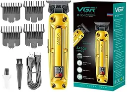 Акумуляторна машинка для стрижки волосся з LED дисплеєм та змінними насадками триммер VGR V-904
