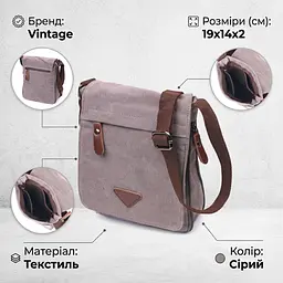 Практична вертикальна чоловіча сумка з текстилю 21266 Vintage сіра - мініатюра 3