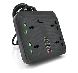 Мережевий фільтр TB-Т18, 4 розетки + 2 USB+ PD, 2 м, перетин 3х0,75 мм, 3000 Вт, чорний - мініатюра 1