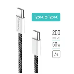 Дата кабель USB-C to USB-C 2.0m (braided cotton) (PD Fast Charging 60W) 3.0А black ColorWay (CW-CBPDCC068-BK) - мініатюра 8