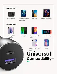 Автомобільний зарядний пристрій UGREEN CD213 42.5W Car Charger Alu Case Dark блакитний (60980) - мініатюра 4