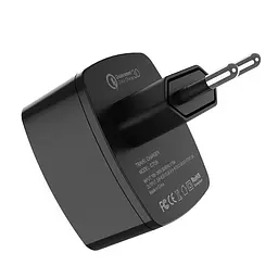 Блок зарядний Адаптер мережевий Hoco C70A Cutting-edge 1USB QC3.0 3A чорний - мініатюра 2
