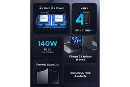Зарядний пристрій Ugreen 200W GaN Nexode X764 4 порта 1U+3C (UGR-35539) EU вилка сірий - мініатюра 7