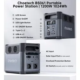 Зарядна станція Choetech / 1200 Вт / 1024 Вт/ч / LiFePO4 (BS061) UA - мініатюра 7