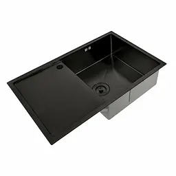 Кухонна мийка Platinum Handmade PVD Н 780x500x200 R чорна (з кріпленням і отвором під змішувач), Чорний - мініатюра 4