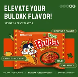 Локшина швидкого приготування Samyang Buldak Taco Chicken Flavor Ramen 135г - мініатюра 2