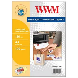 Фотопапір WWM A4, Glossy, 130г, самоклейка, 100с (SA130G.100)