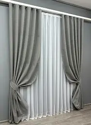Комплект штор VR-Textil льон блекаут 2 шт 150x270 см сірий (1821ш) - мініатюра 3