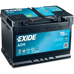 Акумулятор Exide Start-Stop AGM 70Ah Ев (-/+) (760EN) (278х175х190) EK700