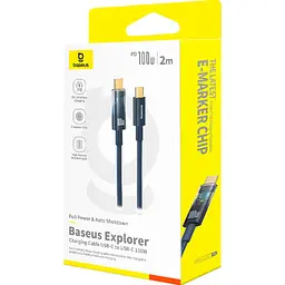 Кабель Baseus Explorer Charging with Auto Shutdown Cable Type-C to Type-C 100W 2m P10319704321-01 Blue - мініатюра 3