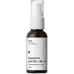 Сироватка для обличчя Sane Hyaluronic Acid 2% + B5 + PP З гіалуроновою кислотою і вітамінами B5 РР 30 мл (4820266830496)