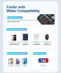Адаптер - зарядний пристрій ASOMETECH 72W 4 port intelligence charger WLX-A9T - мініатюра 7