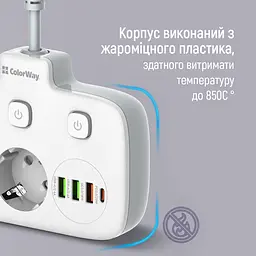 Мережевий фільтр СolorWay 2 розетки / 3USB / 1xTYPE-C White (CW-CHE24PDW) - мініатюра 11