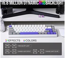 Клавіатура ігрова механічна AULA WIN-68 HE Max White-Blue Magnetic switch ENG/UKR - мініатюра 11