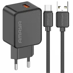 МЗП Amaya E111U QC3.0 18W (1USB-A) + кабель USB to Type-C Black