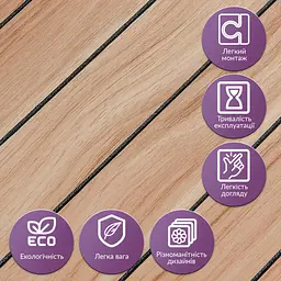 Покриття вінілове самоклеюче 3D рейки Sticker Wall 600х600х2 8мм Тик золотистий SW-00002203 - мініатюра 5